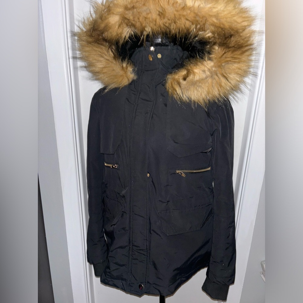 Girls Zara hooded winter coat black